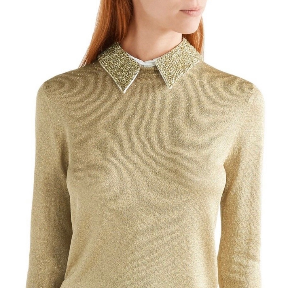 Alice + Olivia Dia Gold Embellished Collar Lightweight Sweater - Sold Out!